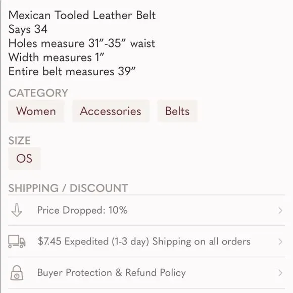 Tooled Leather Belt - Picture 9 of 9